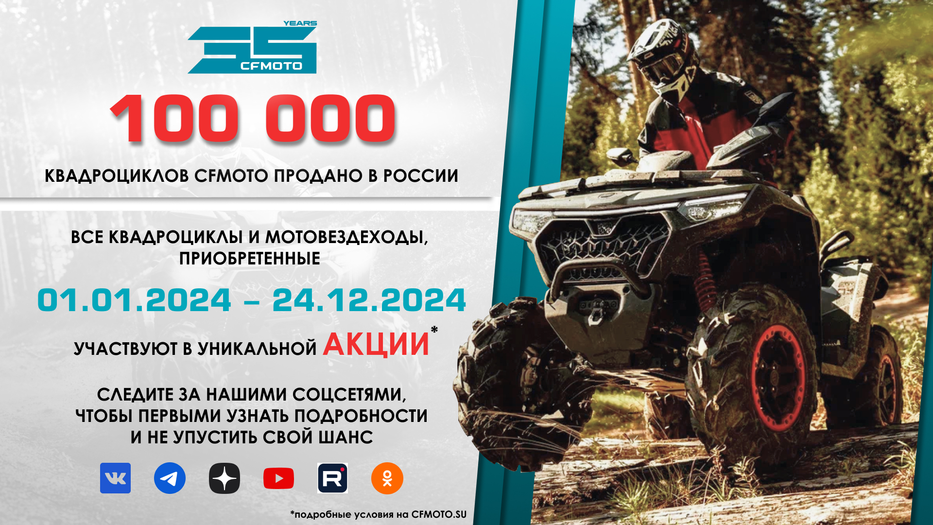 Участвуйте в розыгрыше по случаю юбилея CFMOTO и 100 000 проданной техники